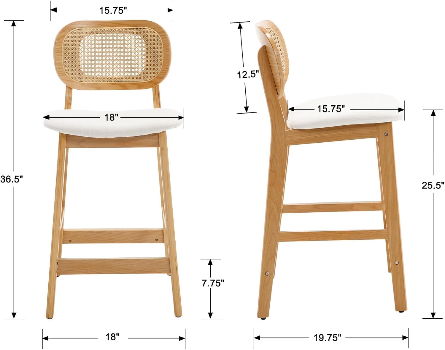 Rattan Counter Height Bar Stools Set of 3