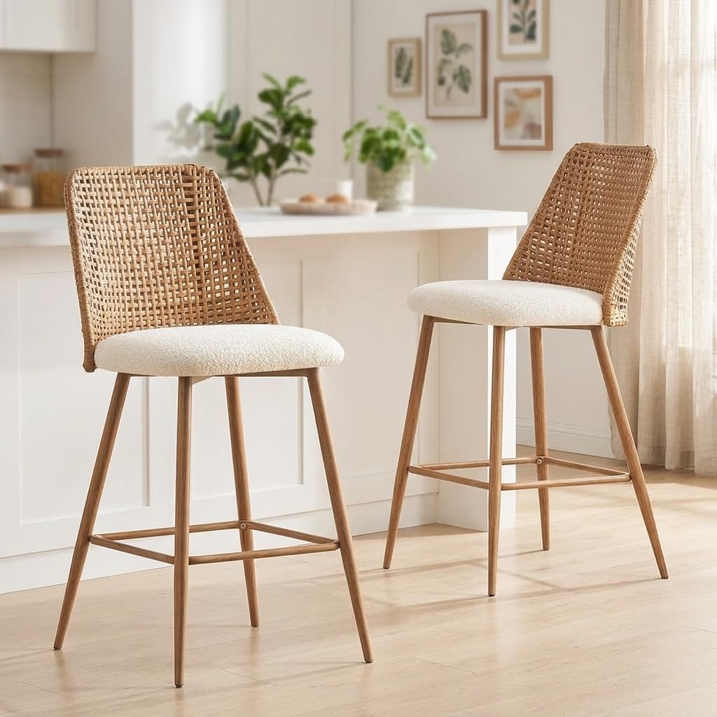 Rattan Counter Height Bar Stools Set of 2