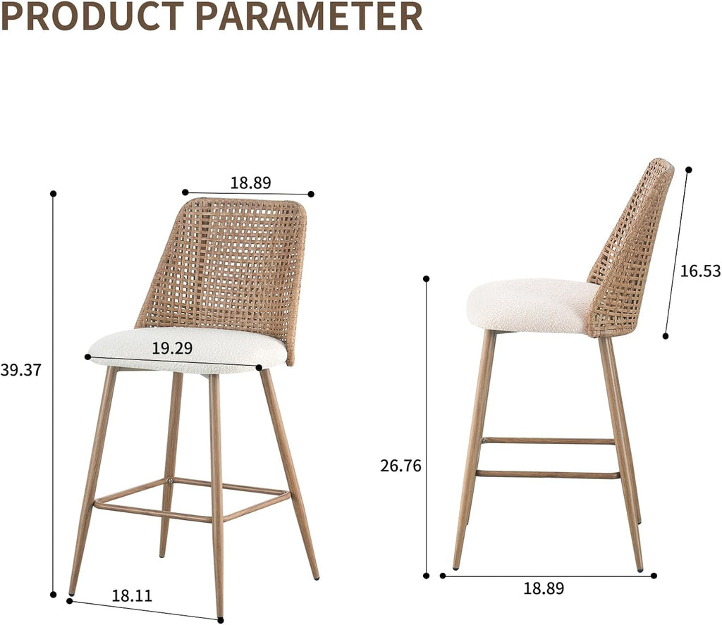 Rattan Counter Height Bar Stools Set of 2