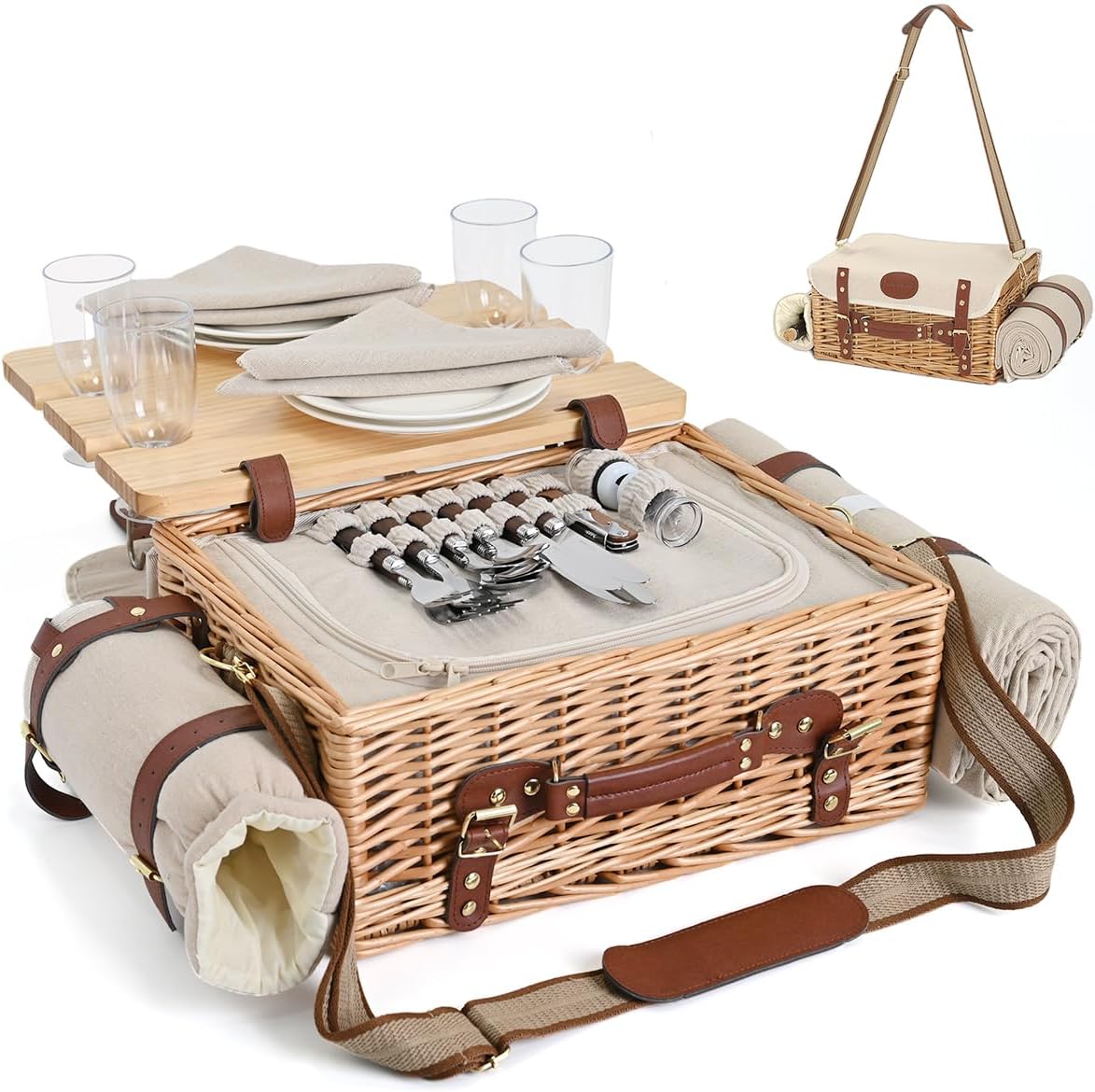 Multifunctional Wicker Picnic Basket Set
