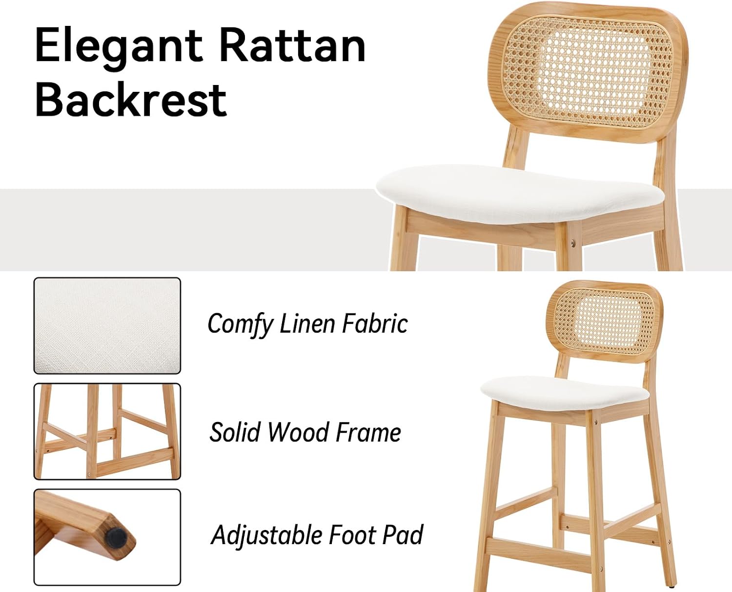 Rattan Bar Stools Set of 3