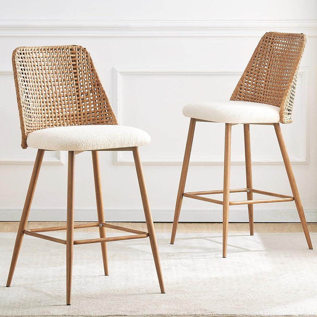 Rattan Counter Height Bar Stools Set of 2