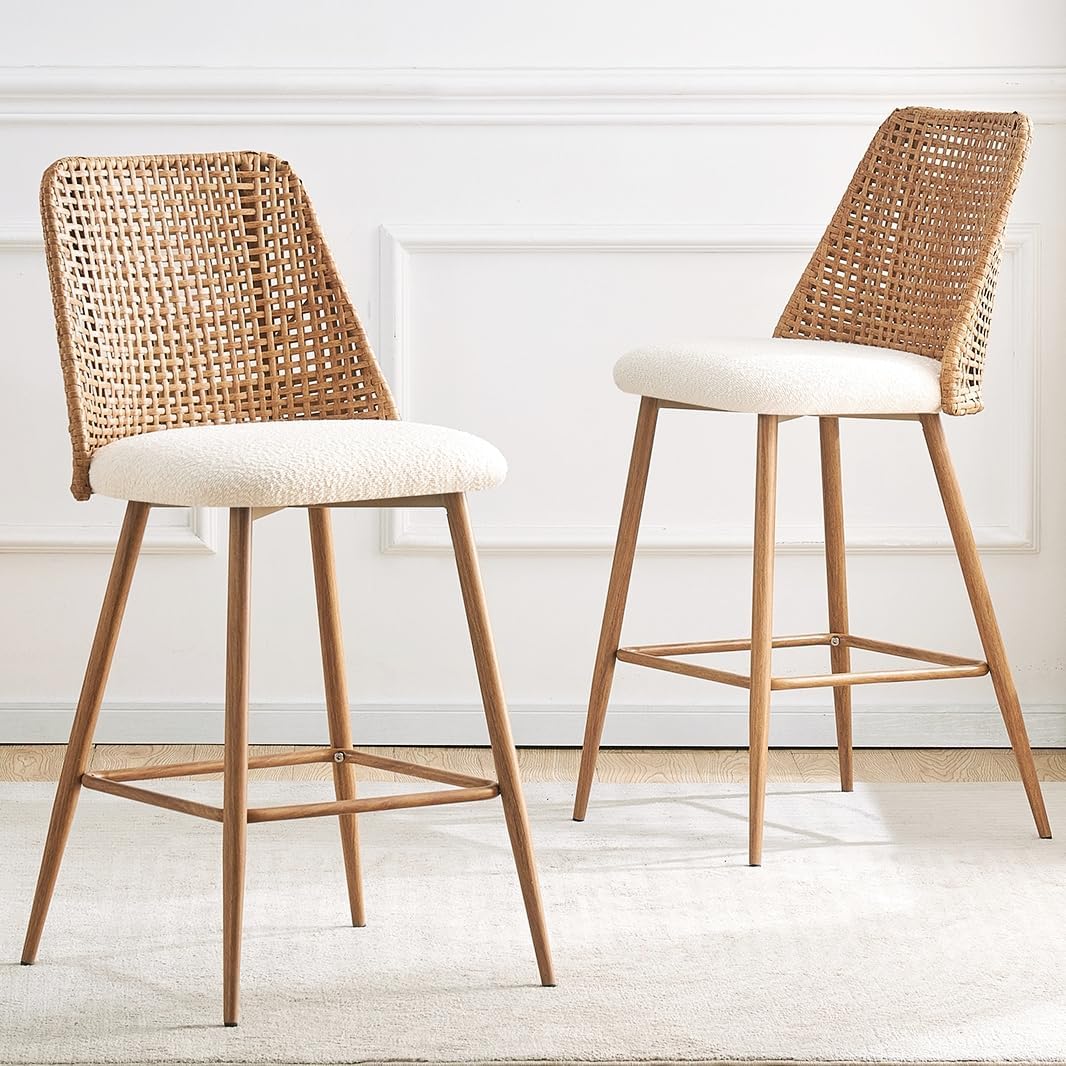 Rattan Counter Height Bar Stools Set of 2
