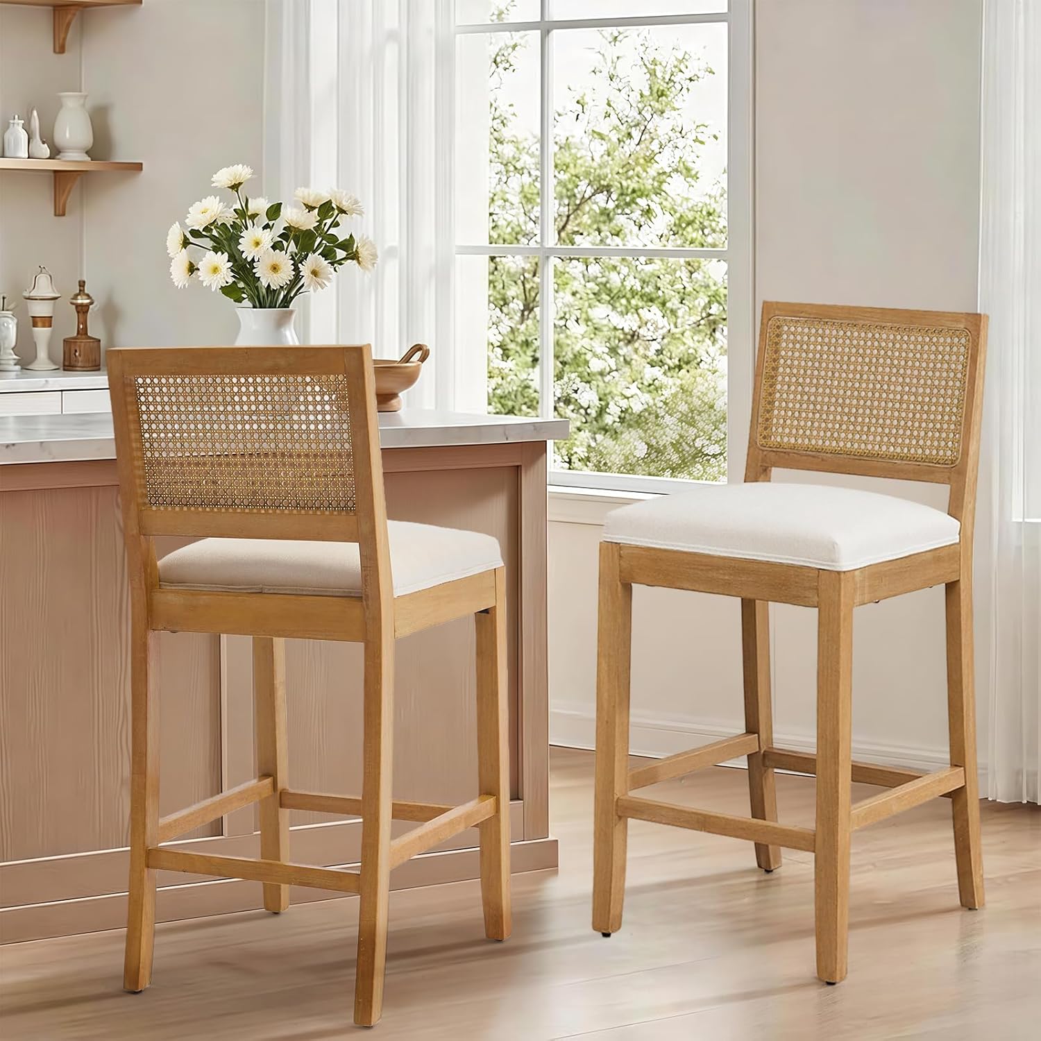 Rattan Counter Bar Stools Set of 2