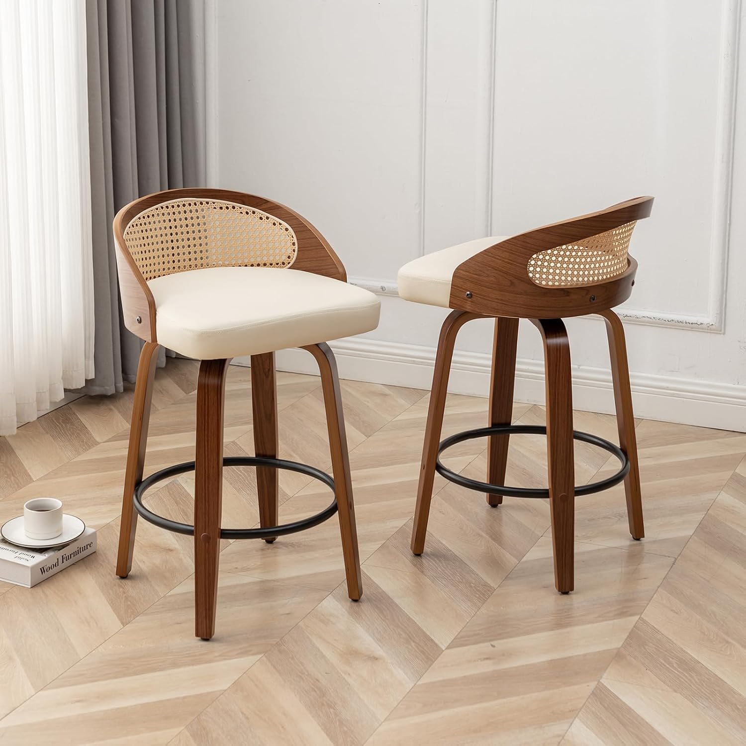 Swivel Rattan Bar Stools Set of 3