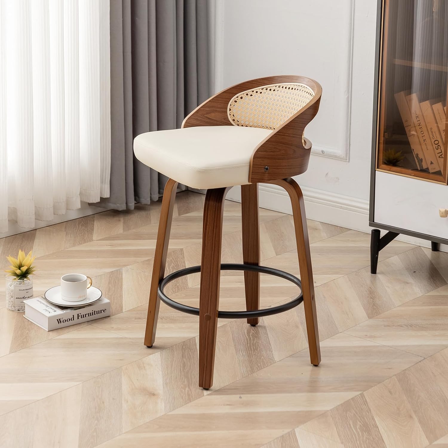 Swivel Rattan Bar Stools Set of 3