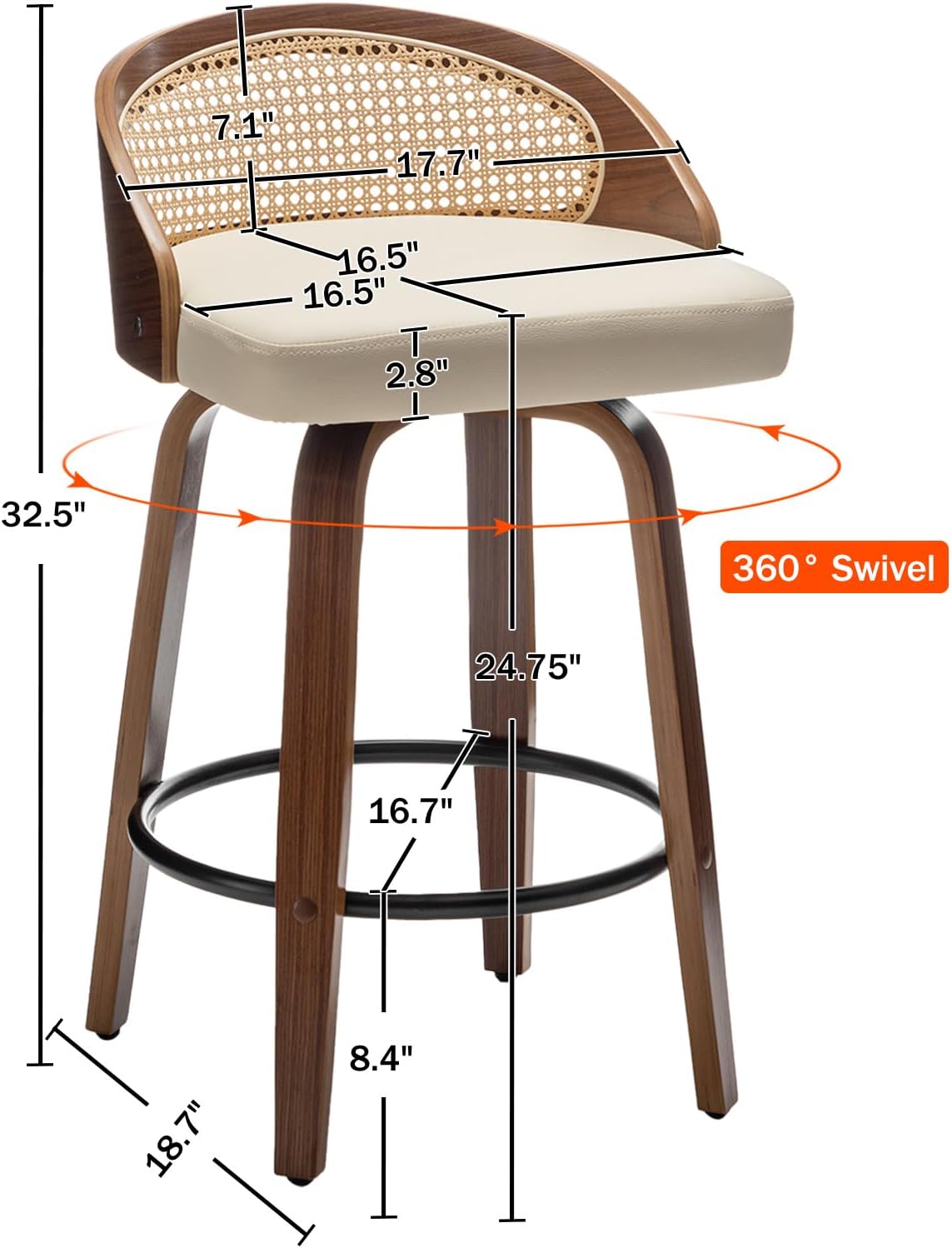 Swivel Rattan Bar Stools Set of 3