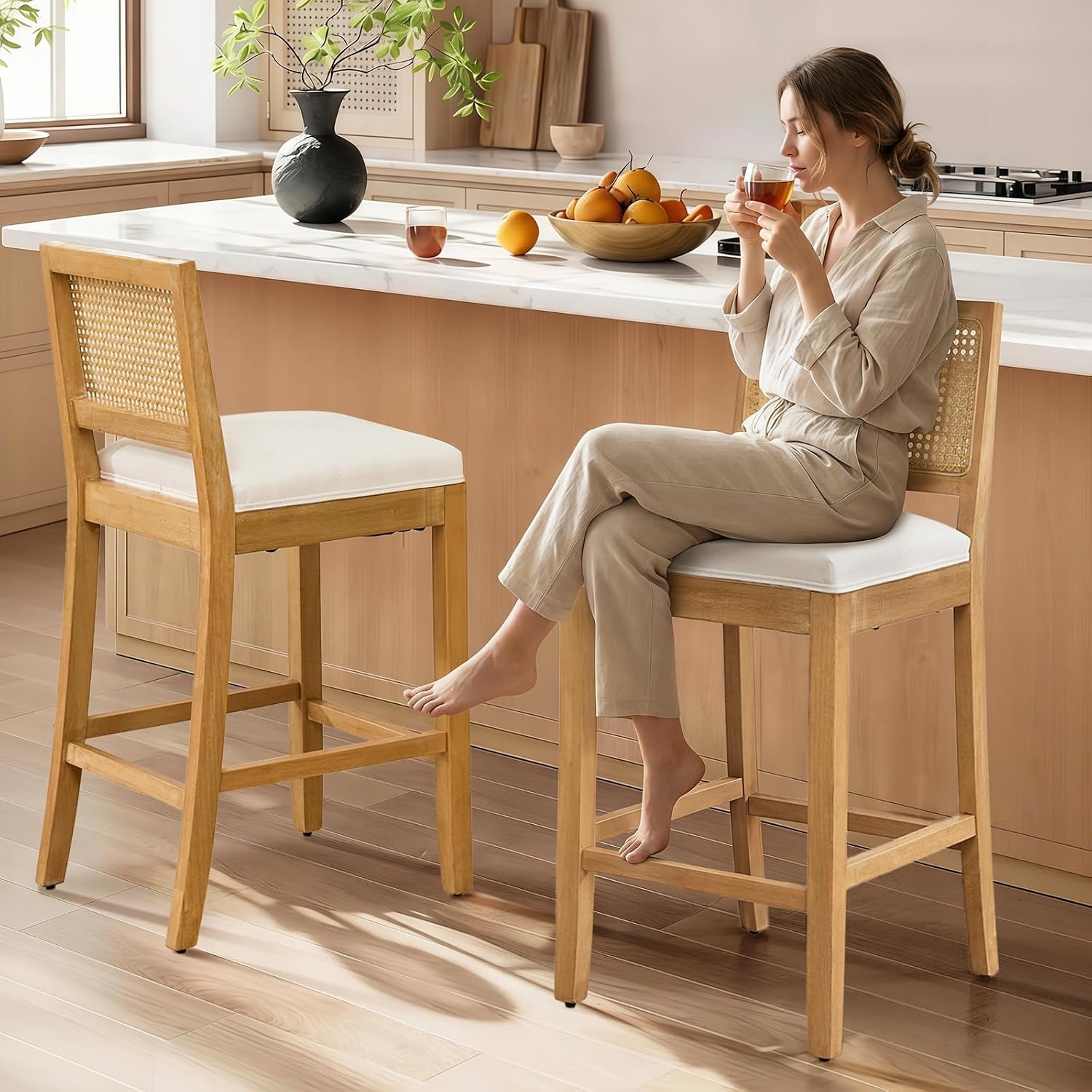 Rattan Counter Bar Stools Set of 2