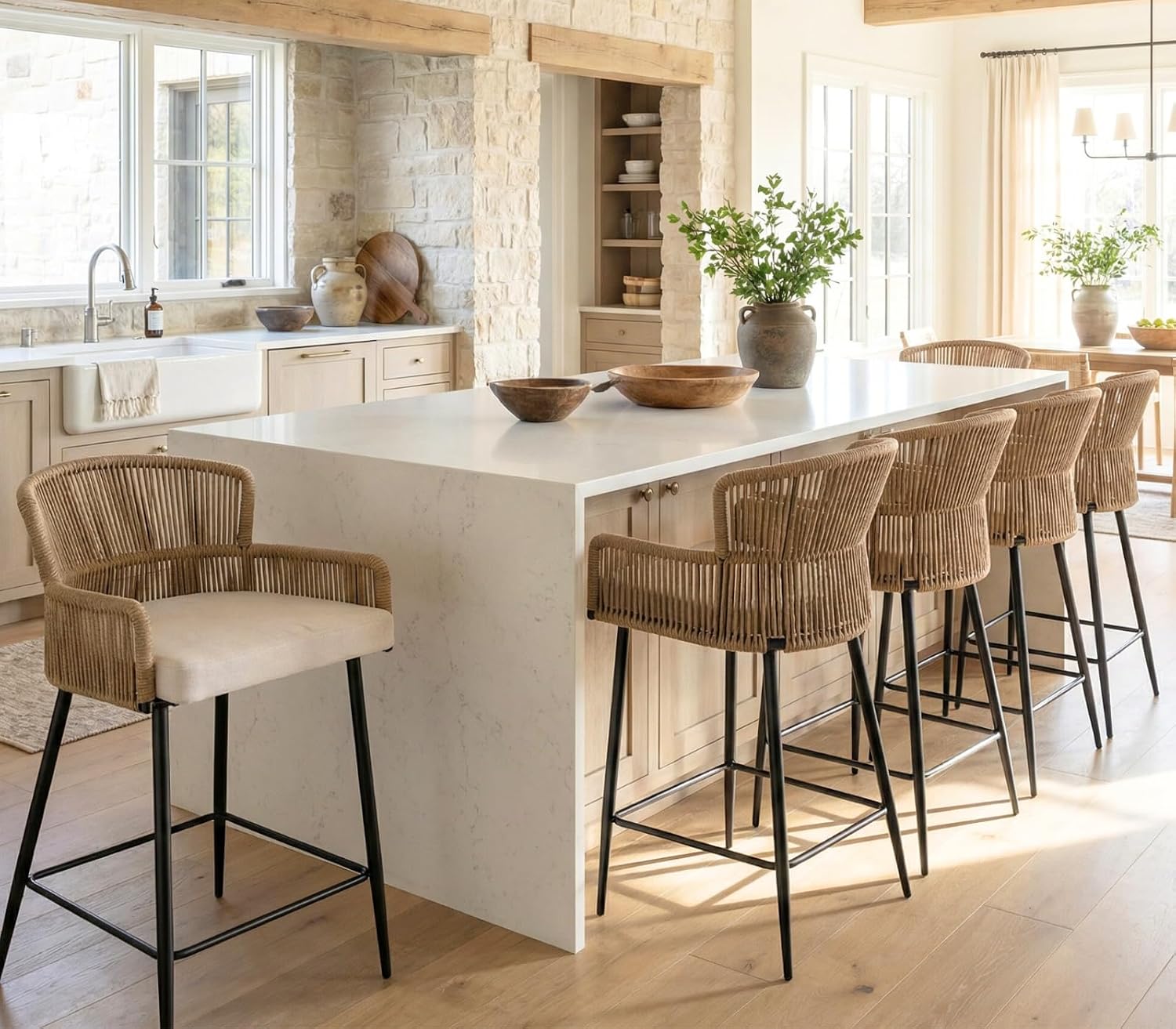 Woven Bar Stools Set of 3,