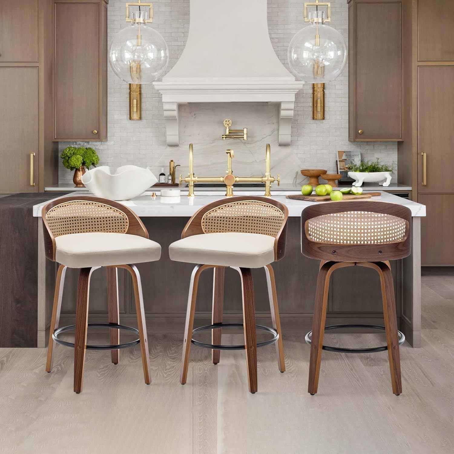 Swivel Rattan Bar Stools Set of 3