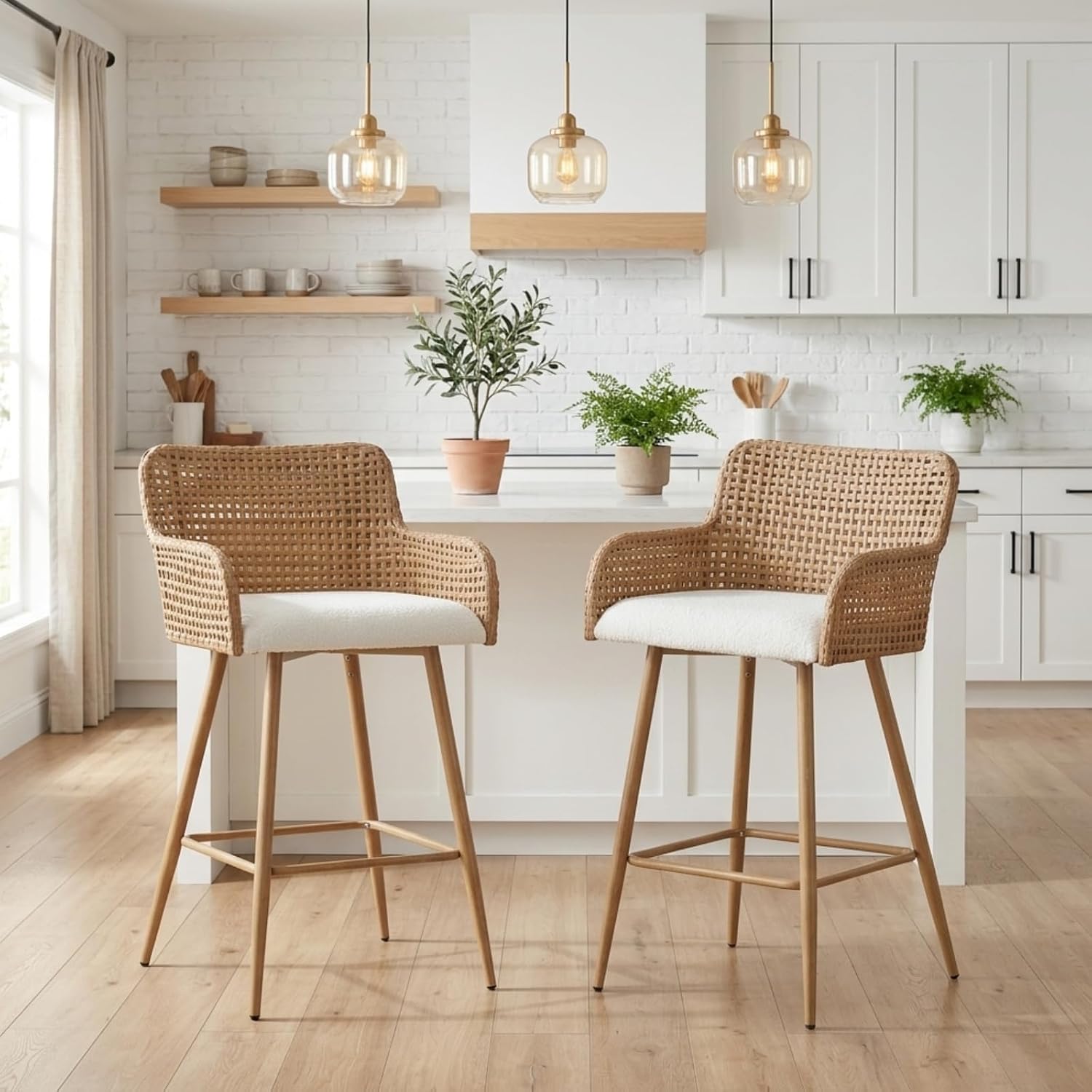 Rattan Bar Stools Set of 2