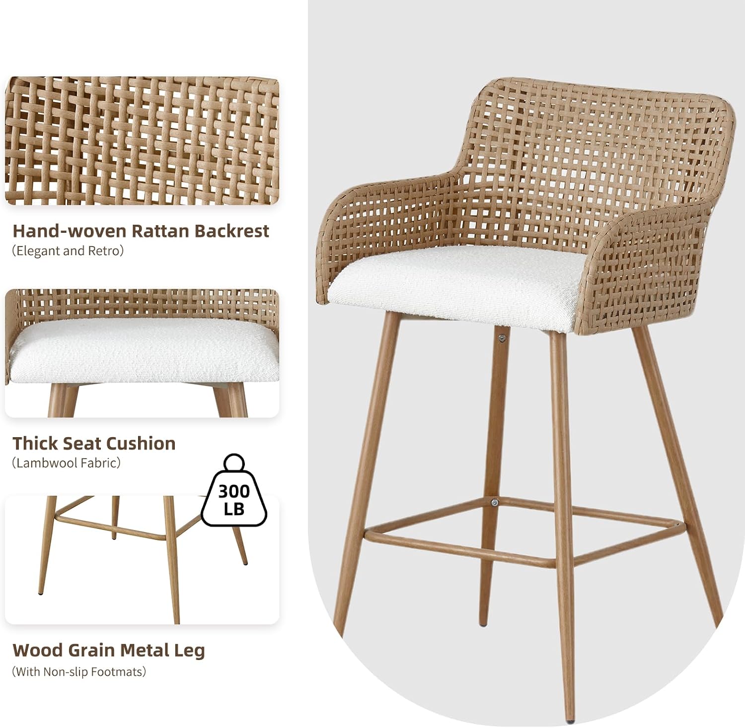 Rattan Bar Stools Set of 2