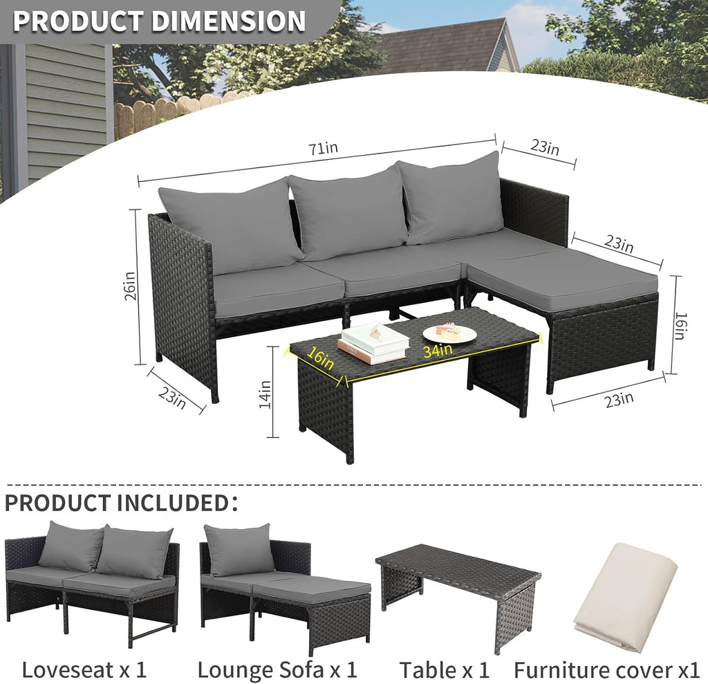 3-Piece Outdoor PE Rattan Furniture Set Patio