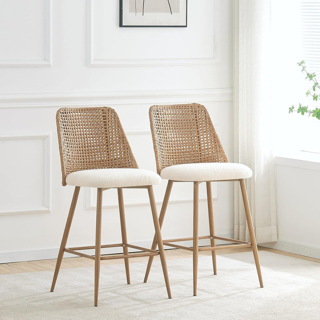 Rattan Counter Height Bar Stools Set of 2