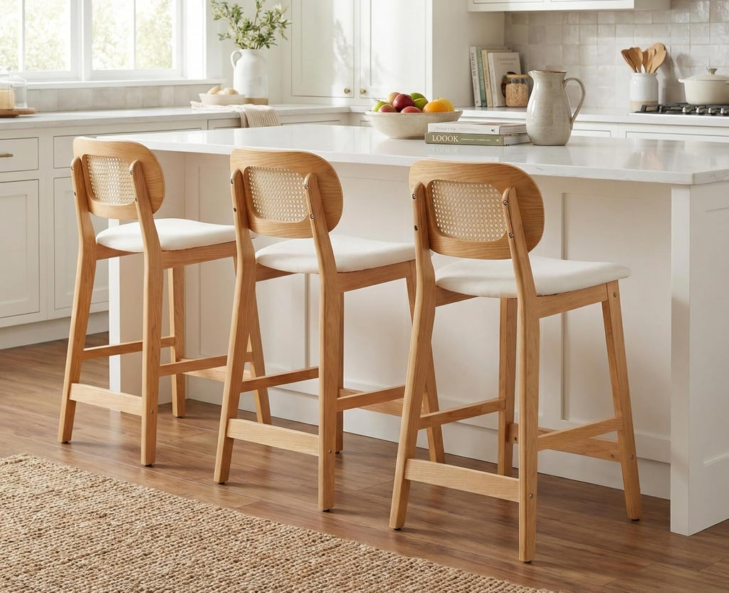 Rattan Counter Height Bar Stools Set of 3