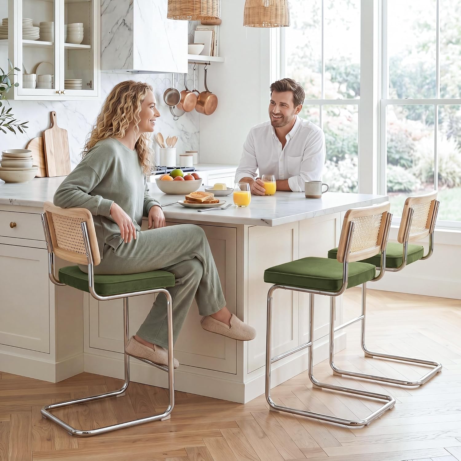 Natural Rattan Bar Stools Set of 2