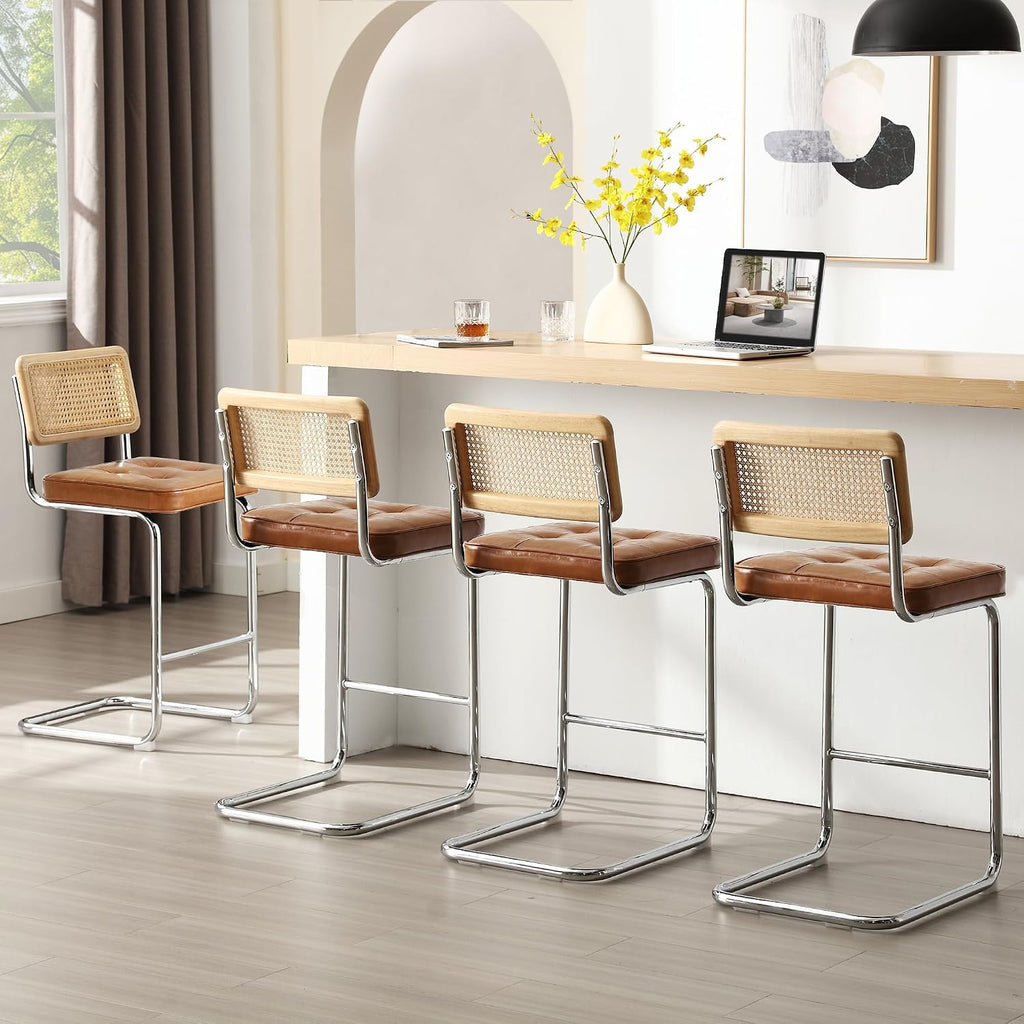 Natural Rattan Bar Stools Set of 2