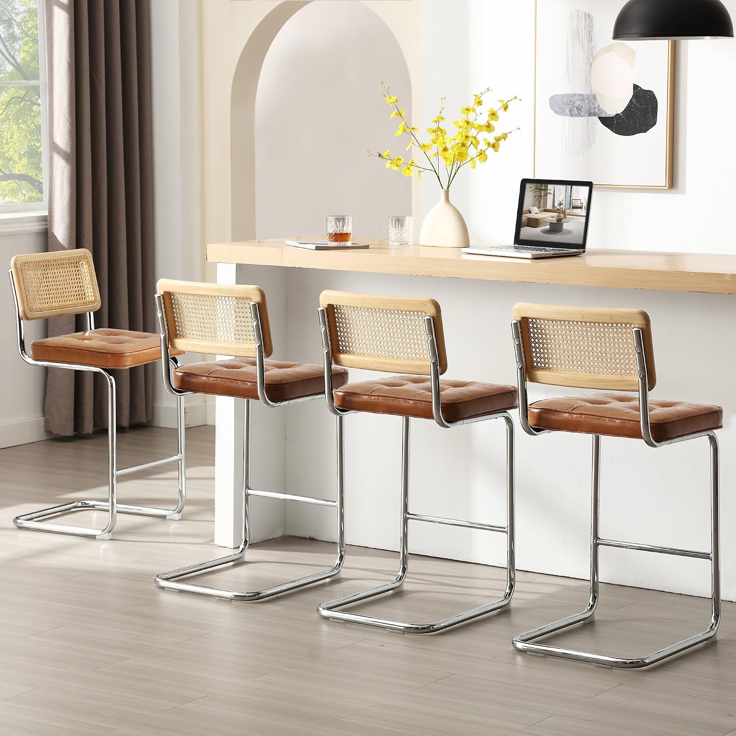 Natural Rattan Bar Stools Set of 2
