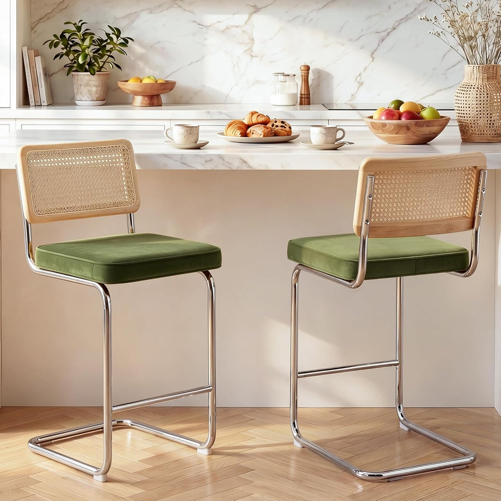 Natural Rattan Bar Stools Set of 2