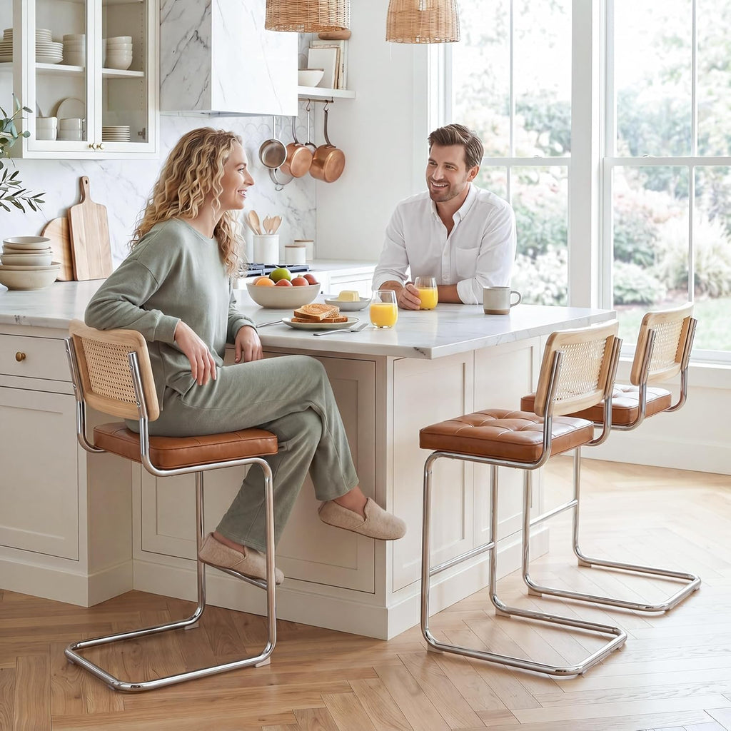Natural Rattan Bar Stools Set of 2
