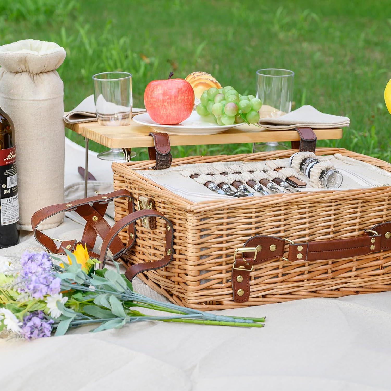 Multifunctional Wicker Picnic Basket Set