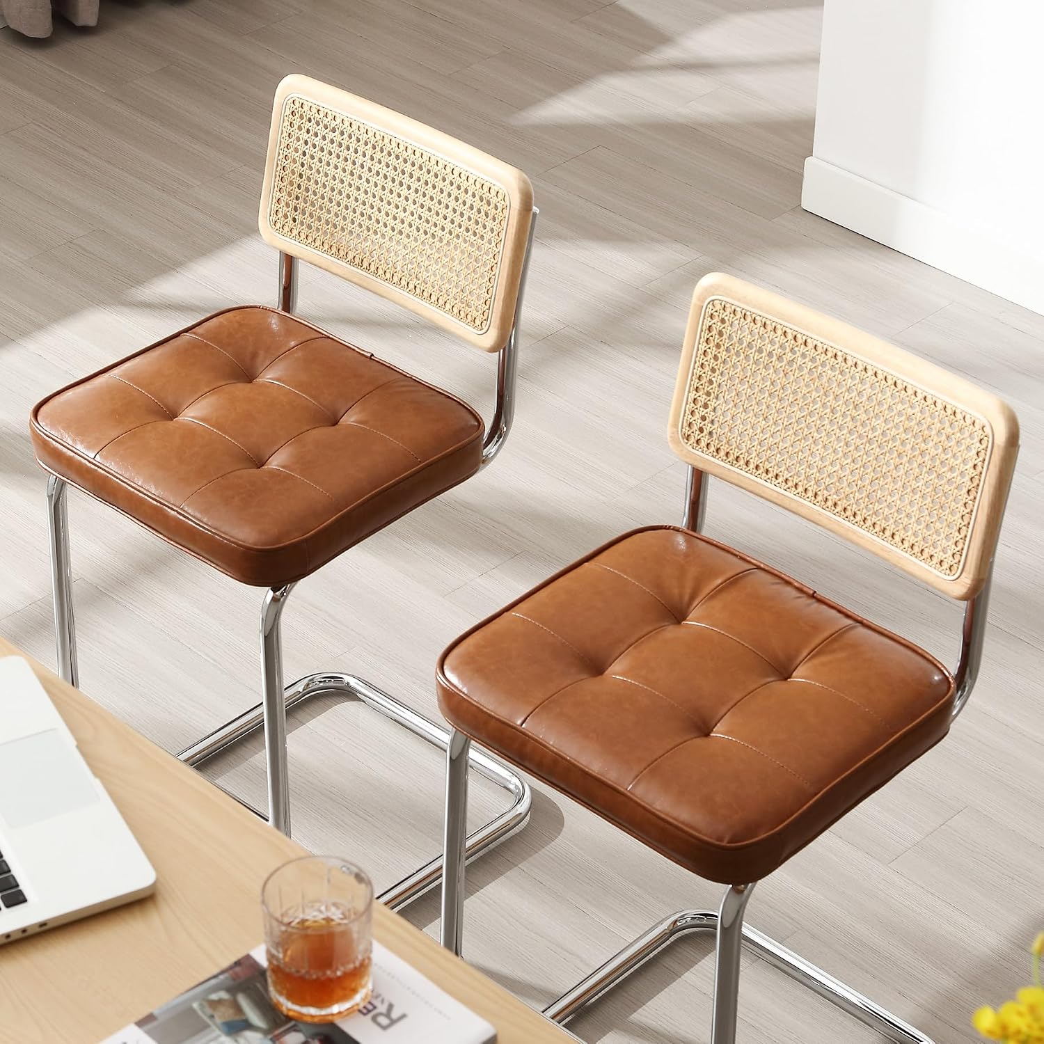 Natural Rattan Bar Stools Set of 2