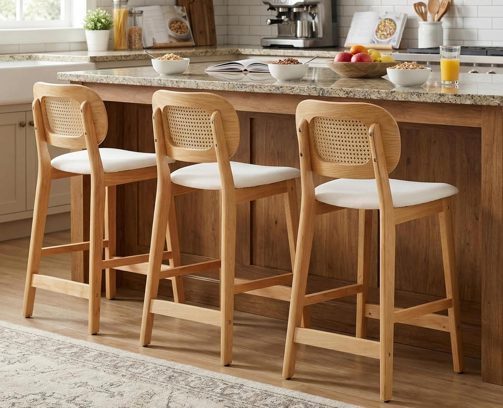 Rattan Counter Height Bar Stools Set of 3
