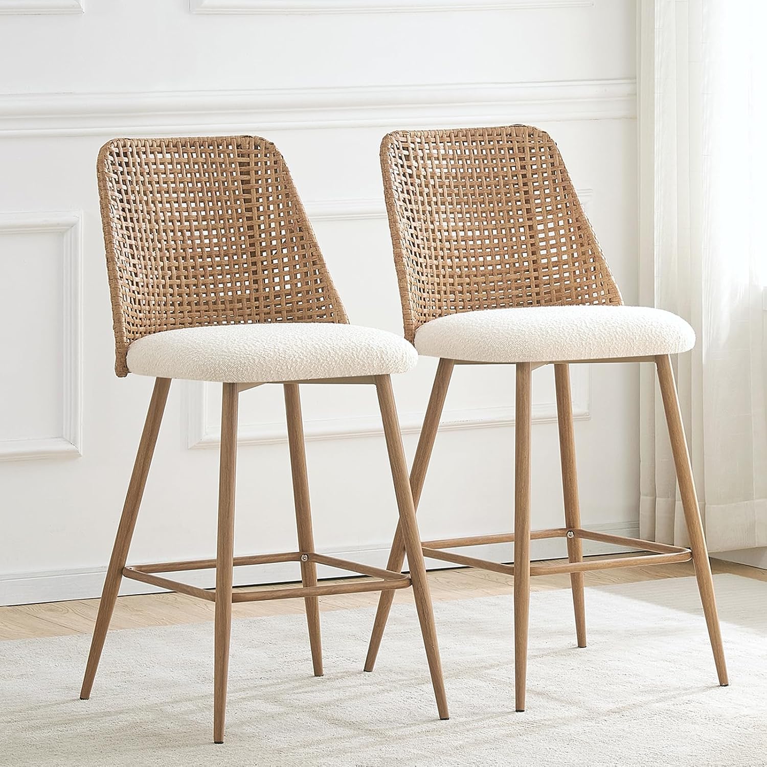 Rattan Counter Height Bar Stools Set of 2