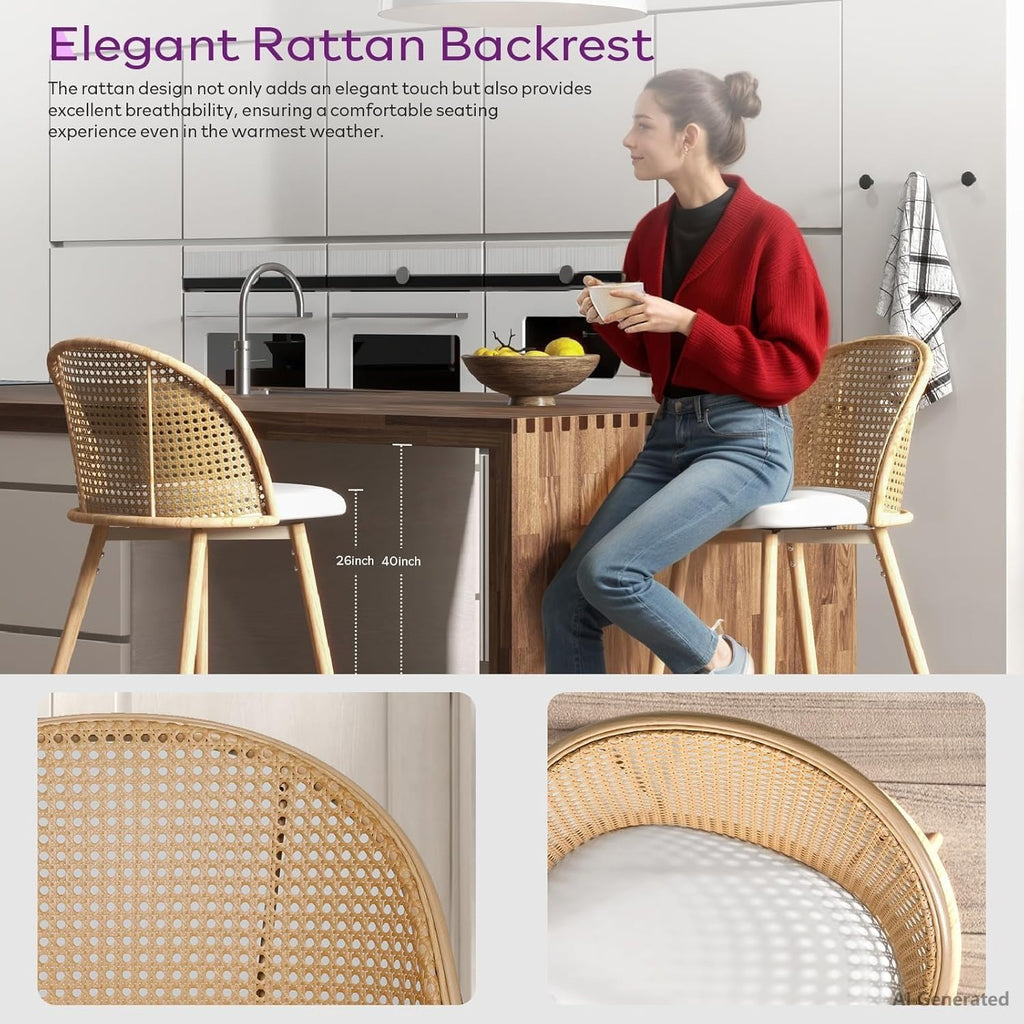 Bar Stools Set of 4 Rattan Swivel