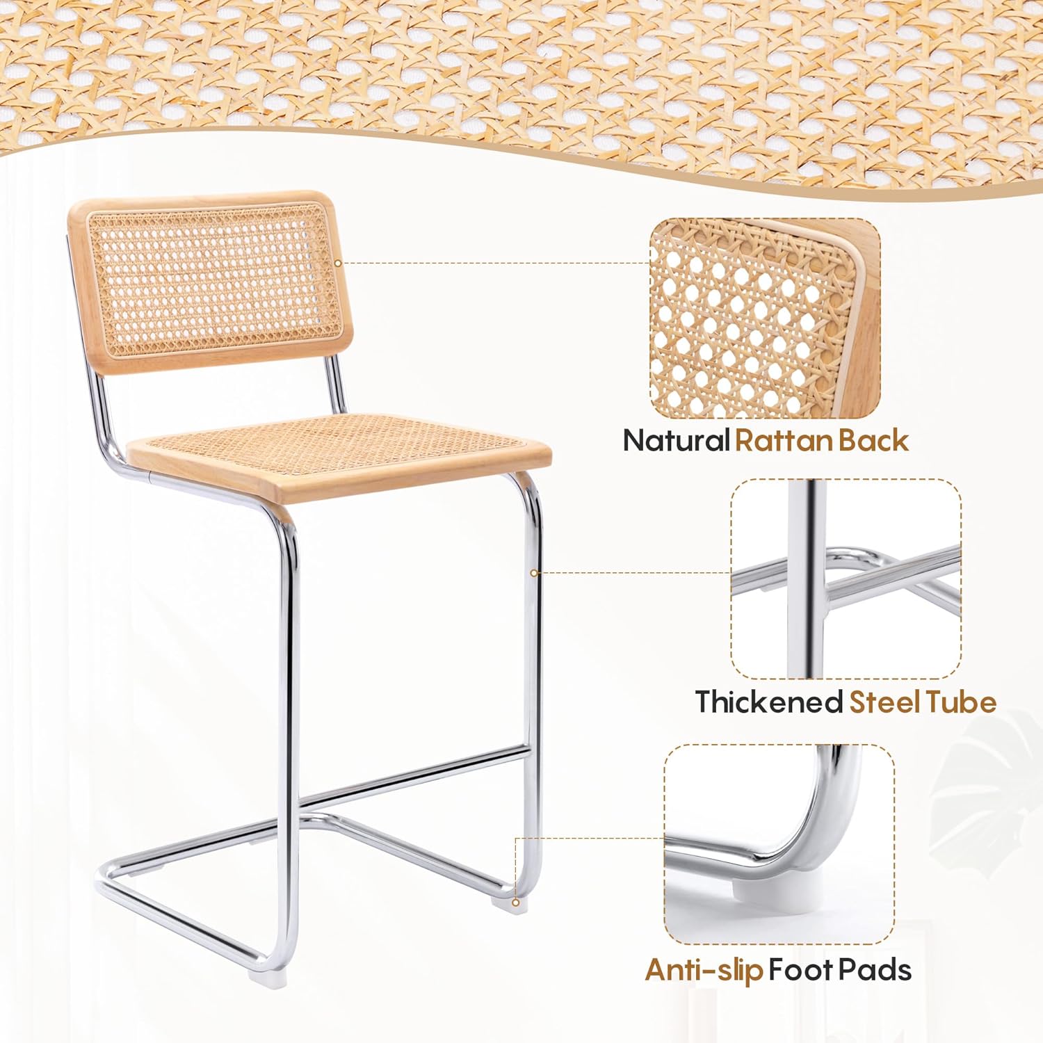 Natural Rattan Counter Stools Set of 2