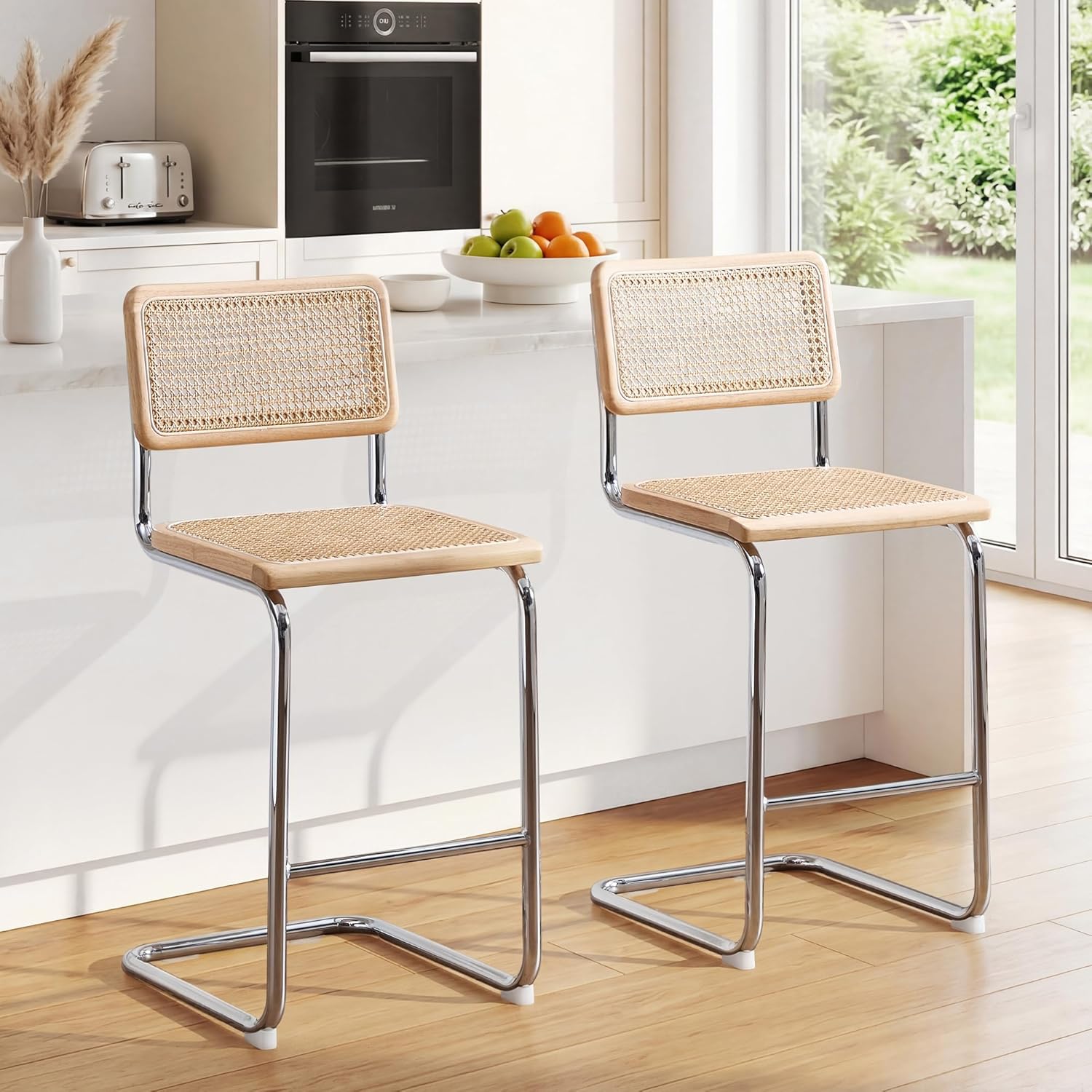 Natural Rattan Counter Stools Set of 2