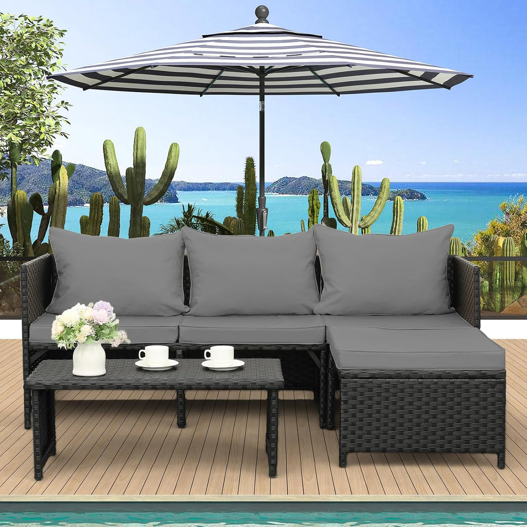 3-Piece Outdoor PE Rattan Furniture Set Patio
