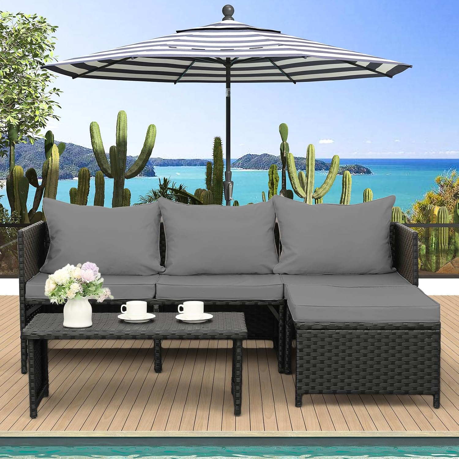 3-Piece Outdoor PE Rattan Furniture Set Patio