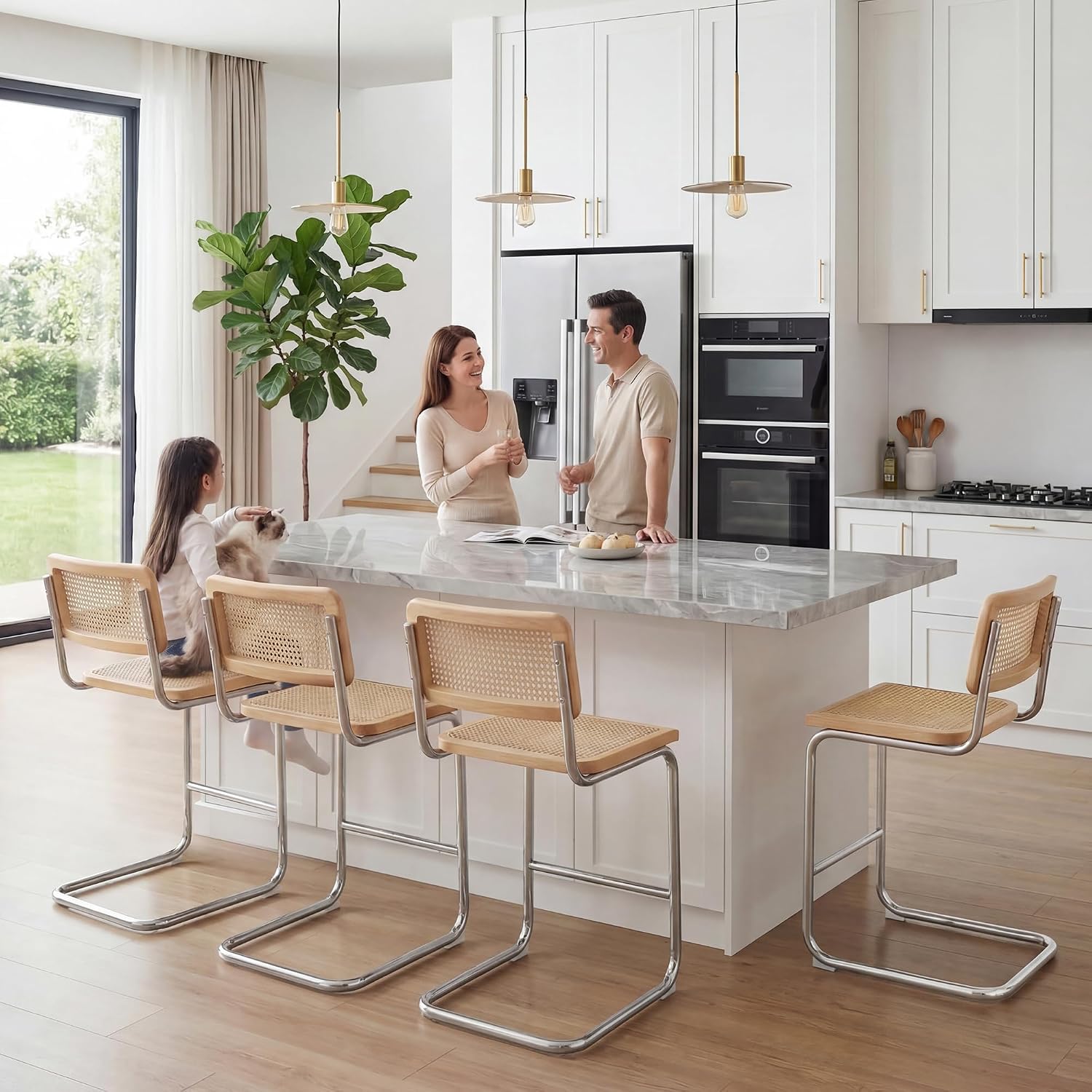 Natural Rattan Counter Stools Set of 2