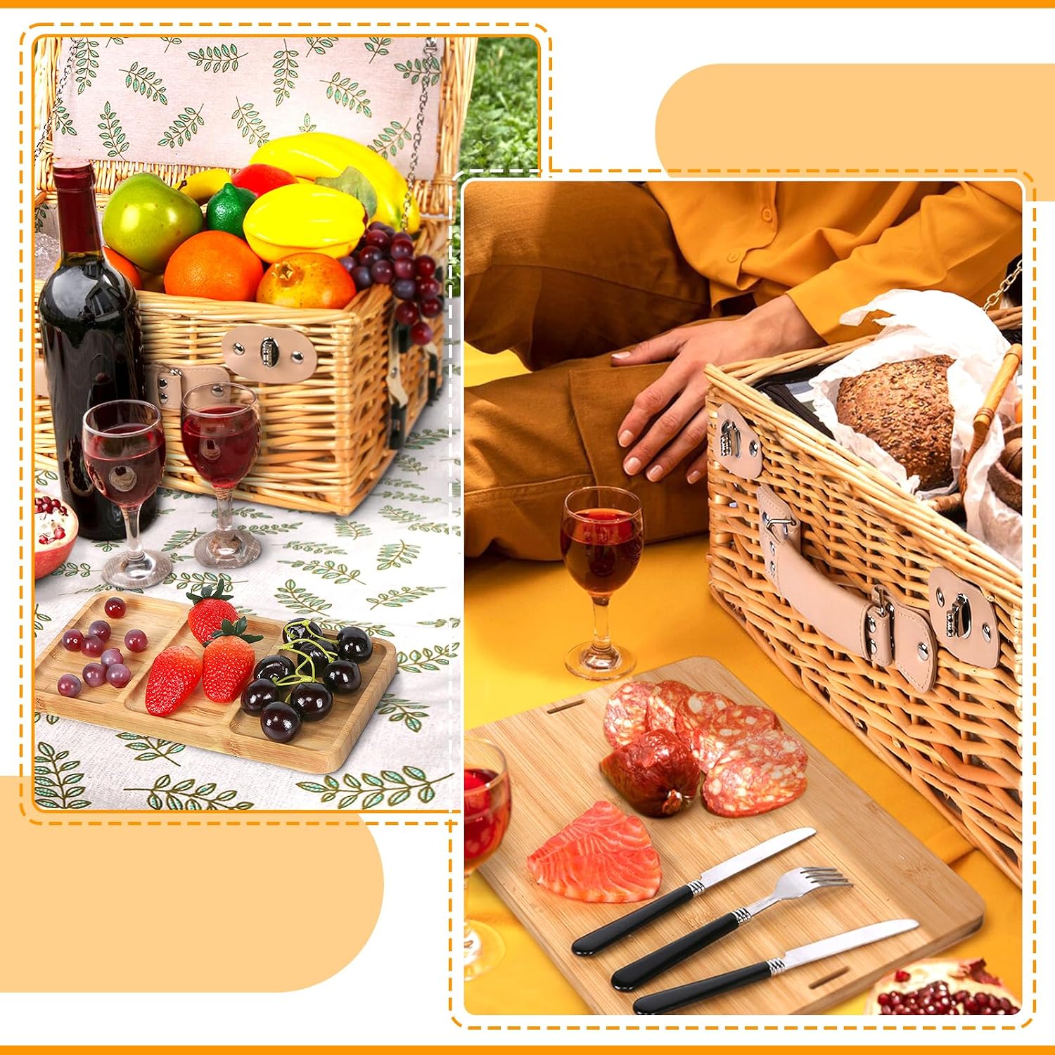Dual Wicker Picnic Basket Set