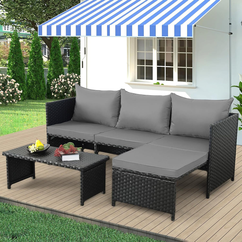 3-Piece Outdoor PE Rattan Furniture Set Patio
