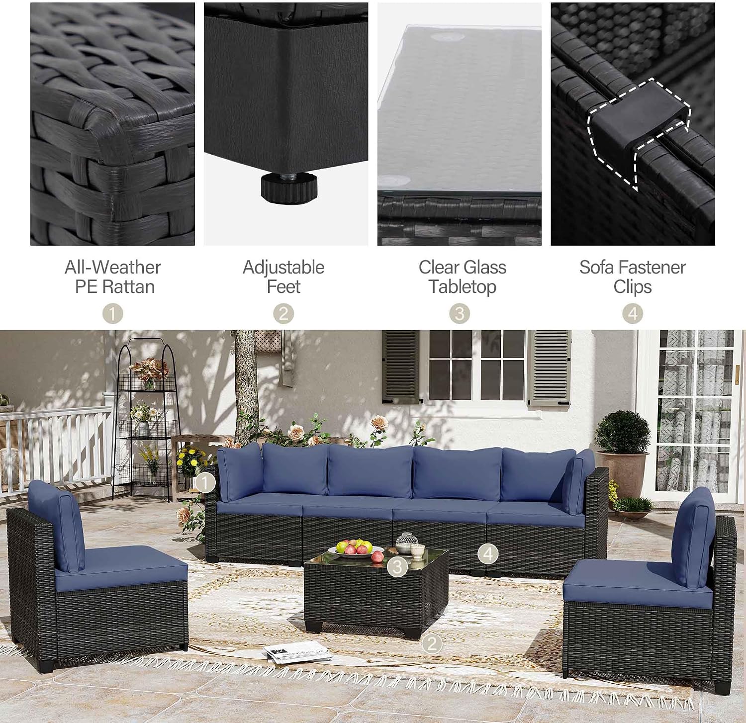 7 Pieces Outdoor Sectional Sofa Patio