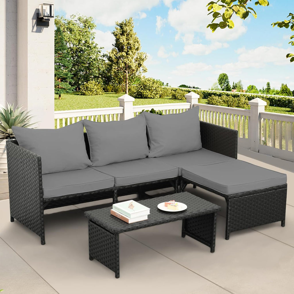 3-Piece Outdoor PE Rattan Furniture Set Patio