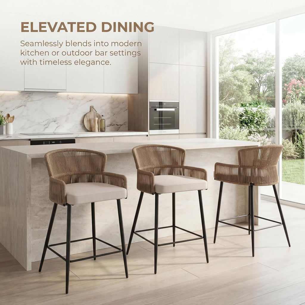 Woven Bar Stools Set of 3,