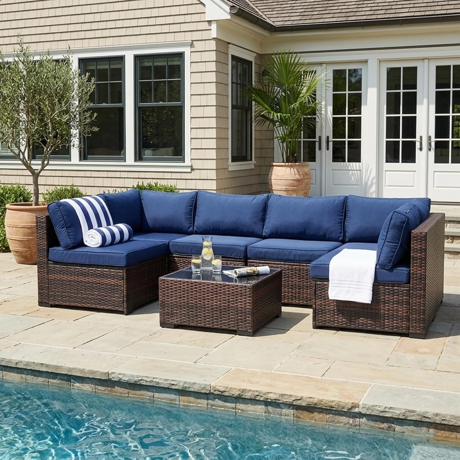 7 Pieces Outdoor Sectional Sofa Patio
