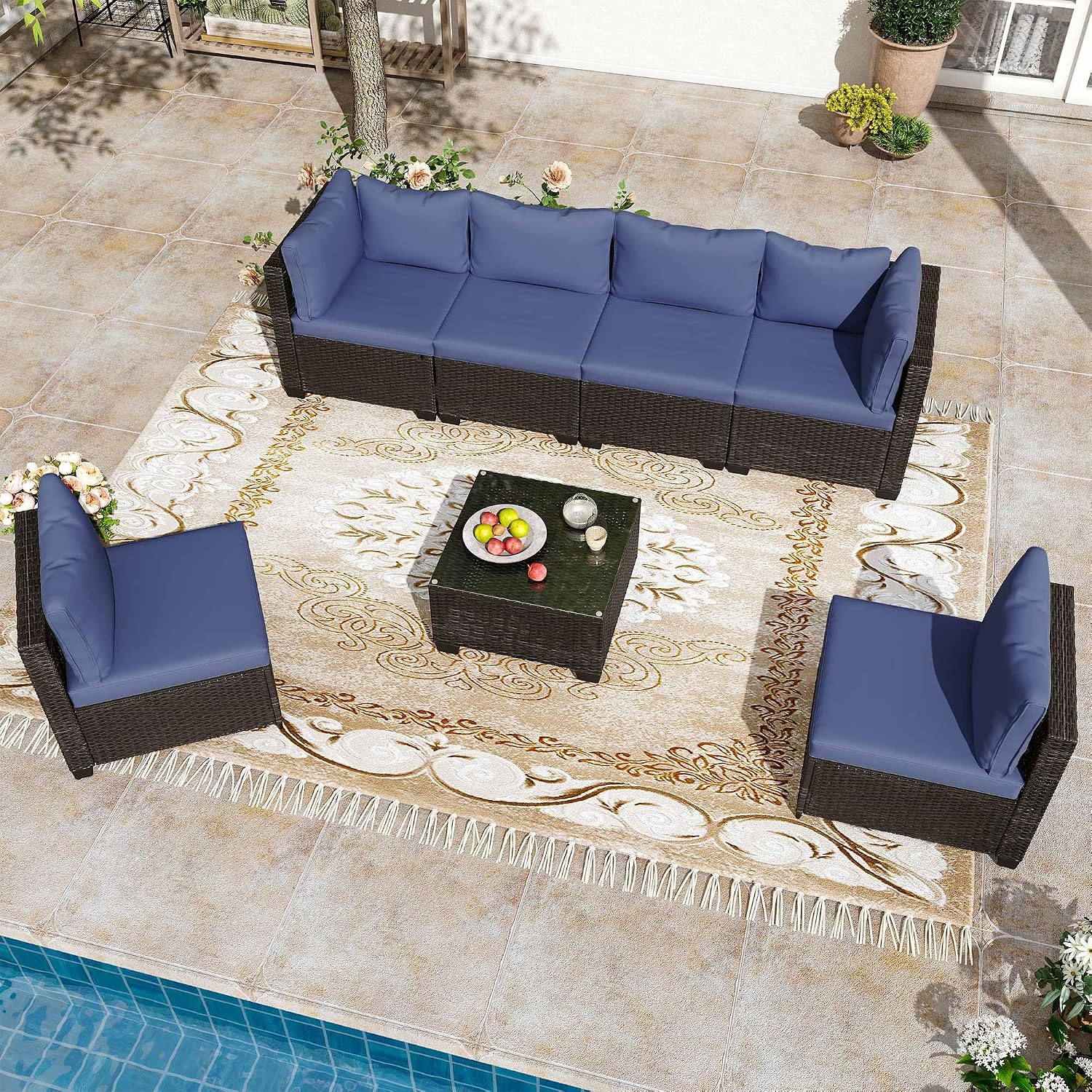 7 Pieces Outdoor Sectional Sofa Patio