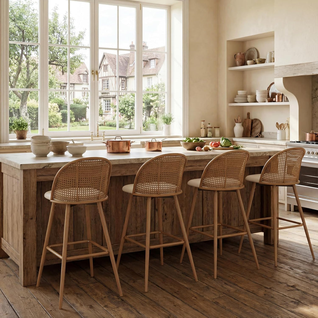 Bar Stools Set of 4 Rattan Swivel